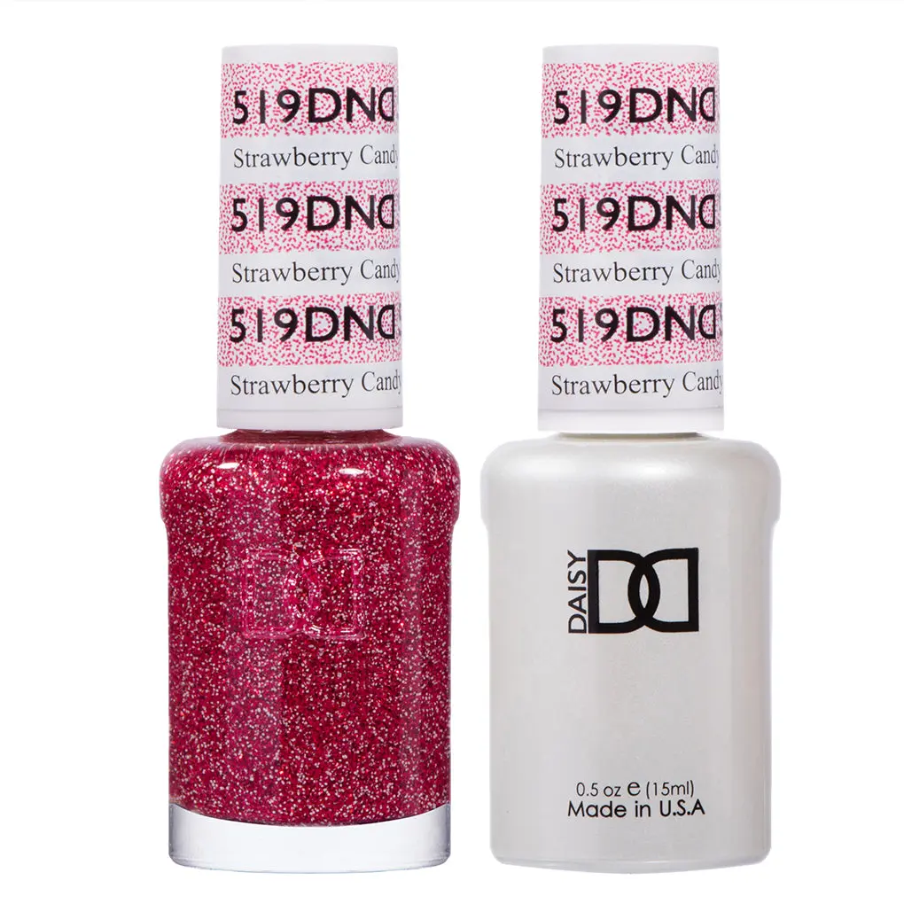 DND DC Gel Polish & Lacquer Duo Set (2 Bottles), #519 Strawberry Candy - Long-Lasting UV-Cured Nail Care Kit, Bis-Hema Poly(1, DND Daisy Nail Polish for Youth