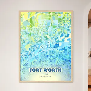 Fort Worth Texas Bluish Art Map Customizable Poster Print Unique Wall Decor Personalized Gift