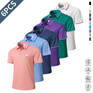 Men’s 6-Pack Summer Short Sleeve Solid Color Button Collar Shirts with Button Closure, Regular Casual Style Comfortable Fit Golf Casual Wear for Weekend Outings