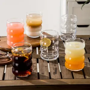 16oz Wave Bubble Water Cup with Straw & Brush, 2/4 Counts Reusable Cute Coffee Cup, Ice Coffee Cup, Drinking Glasses for Home Office Use, Kitchenware