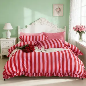 3-Piece Striped Ruffle Print Bedding Set, Soft Comfortable, Soft Bedding Sets, Includes 1 Duvet Cover and 2 Pillowcases, Ideal for Bedroom and Guest Room