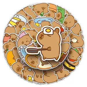 Cartoon Capybara Pattern Sticker, 50pcs/set Waterproof Self Adhesive Decor Paper, Decor Sticker for Gift Greeting Card & Water Bottle & Laptop