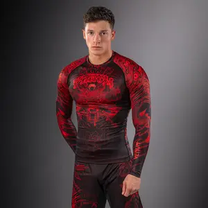 Venum Wolf Atak Long-Sleeve Rashguard, Black/Red, Sports & Outdoor Training Gear