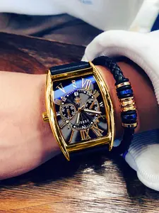Men's Business Fashion Barrel Dial Analog Quartz Watch with Date Function, Fashion Watch for Party, Daily Clothing Decor, Trendy All-match & Exquisite Watch for Birthday Gift with Box, Business Fashion Watches