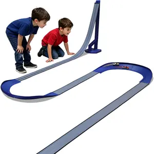 FateGo Flex Race Car Track Set with Double U-Turn Design, Dual-Lane Car Track Toy for Kids Compatible with Diecast 1/64th Cars
