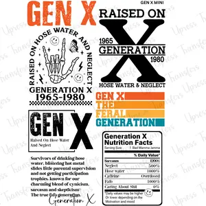 Gen X Mini DTF Transfer Gang Sheet 24.5" Wide x 36" Long Direct To Film Trendy Vibrant Designs for Stylish Wardrobe
