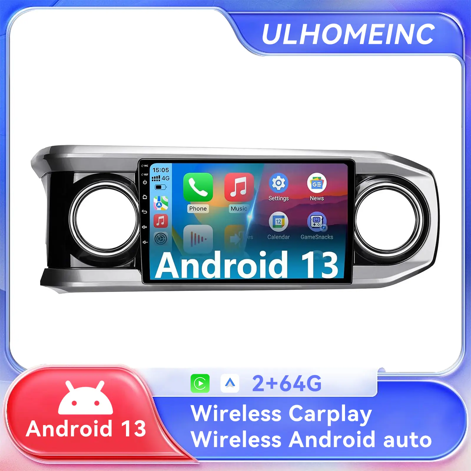 Upgrade Android 13 Car Stereo for Toyota Tacoma 2016-2022, 10" Touchscreen with Wireless CarPlay Android Auto GPS FM WiFi Bluetooth 1080P Camera SWC