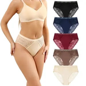LEVAO Soft Cotton Lace Panties – Seamless No Show Hipster Briefs for Everyday Comfort (5 Pack)