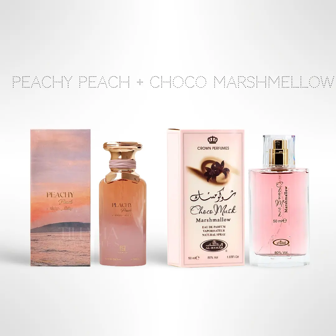 Lattafa Sugar Crush Duo Multi-Pack EDP for Women, Peachy Peach + Choco Musk Marshmallow Floral Layer Scents (100ml / 3.4 fl oz Each)