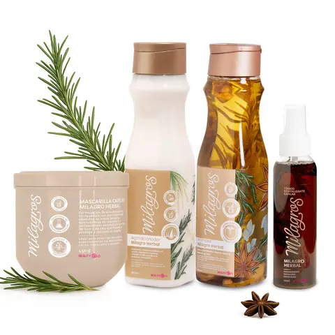 Milagros Kit 4 Pieces- Herbal Haircare Kit for Adults - Oat-Infused Shampoo, Keratin Repairing Treatment, Natural Rosemary Hydratingmask, Red Onion-Infused Product, Anti-Frizz, Oil Control, Strengthening, Hair Loss Control (Straight to Curly Hair)