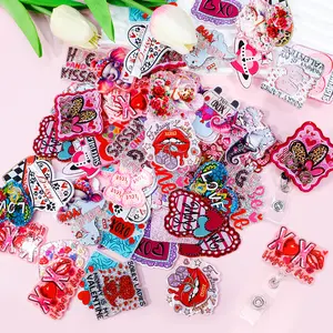 30pcs Glitter Acrylic Flatback Heart-shaped Acrylic DIY Accessories Love Valentine's Day Series Cute for DIY Badge Reel Retractable