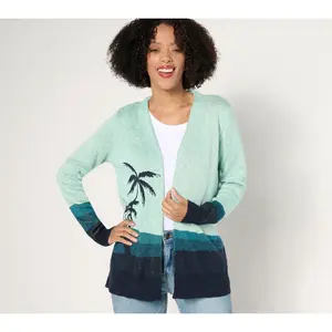 Denim & Co. Paradise Motif Open Front Long Sleeve Cardigan