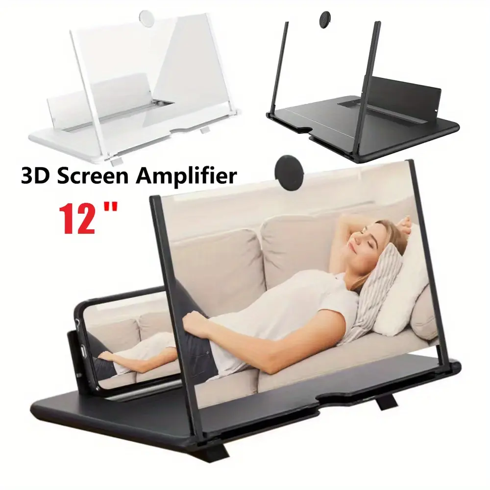 12 in 3D HD Mobile Phone Screen Magnifier with Foldable Stand Holder, 3D Display for Smartphone Users, Universal Compatibility with All Smartphones, Accessories, Box Pack