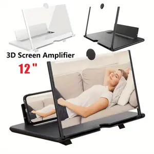 12‘’ Screen Magnifier Amplifier 3D HD Smart Mobile Phone Movies Amplifier with Foldable Holder Stand for Any Smartphone, Supports All Smartphones