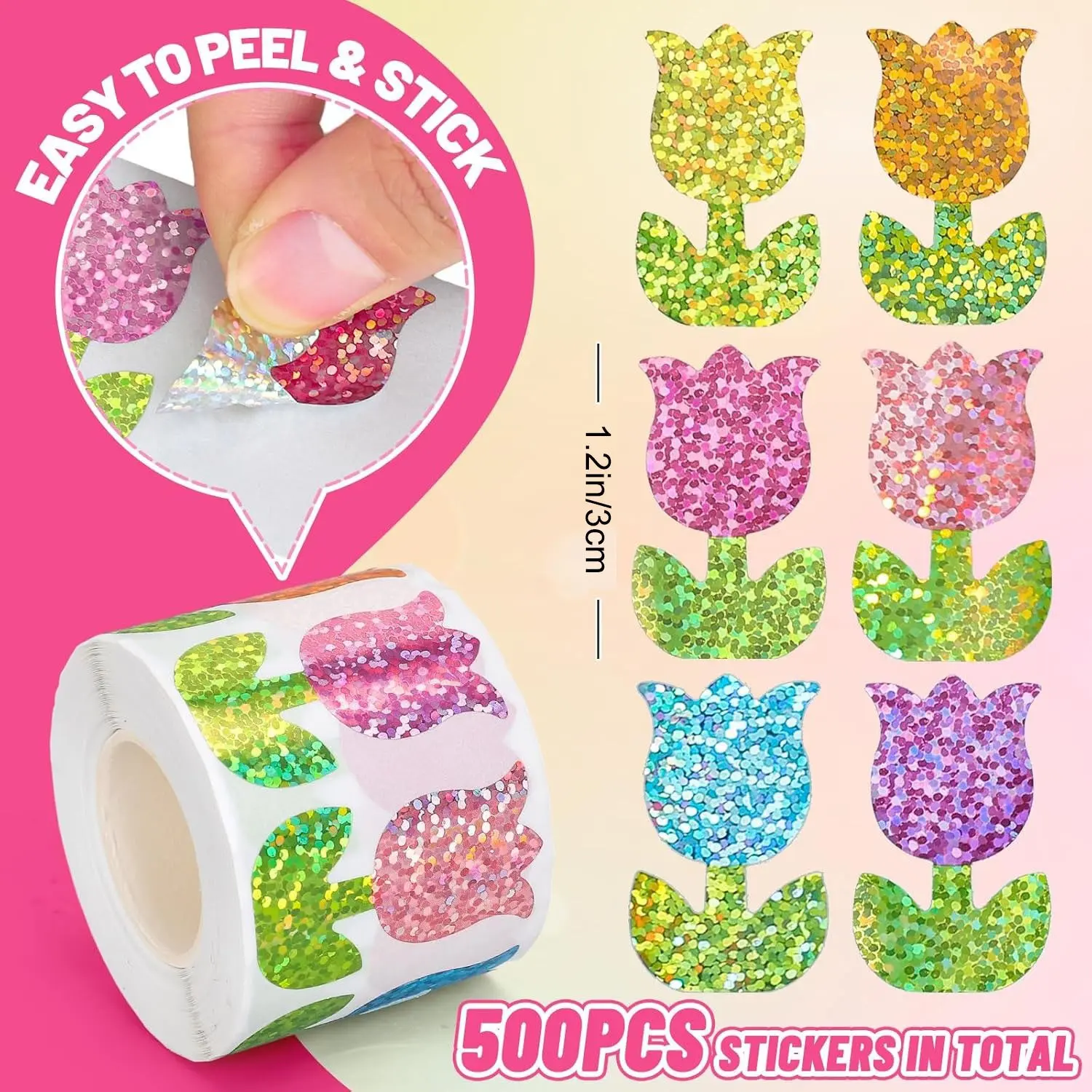 Cartoon Laser Stickers Pack, 500 Pieces Decorative Adhesive Decals, Four Sizes Available, Perfect for Kids & Crafts