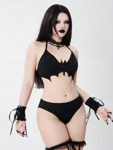 SIRENA Gothic Sexy Vampire Bat Bikini Set, Mysterious Dark Aesthetic Slim Fit Bikini Set, Trendy Summer Beach Vacation Outfit