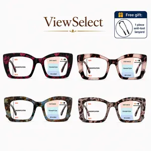 ViewSelect Oversized Square Progressive Multifocal Non-Prescription Reading Glasses for Men & Women - Blue Light Blocking, Lightweight, Anti-Glare Computer Eyeglasses with Spring Hinge for Work & Daily Use