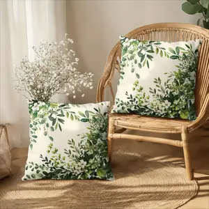 Eucalyptus Leaf Floral Pillowcase, Sage Green Leaf Outdoor Pillowcase 2pcs Set Spring Summer Green , Multiple Sizes Available(Pillow Core Not Included)
