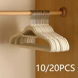 10/20 Pieces of Premium Velvet Hangers, Non-Slip Felted Hangers, Sturdy Hangers, Heavy-Duty Hangers and Suit Hangers, Durable Slim Hangers in Beige/Grey/Black, Space-Saving for Closets, Clothing Store Display Hangers