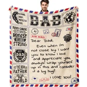 Custom Text Letter To My Dad Flannel Blanket (30x40in, 40x50in, 60x50in, 60x80in Options) - Soft, Cozy, Warm, Lightweight, Portable Throw for Couch - Father's Day Birthday Gift for Men, Custom Text Blankets