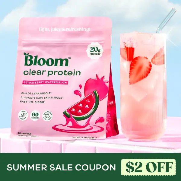 Bloom Nutrition Clear Protein - Clear Whey + Collagen Protein Blend | 20g Protein, 90 Calories, 0g Sugar, Light & Refreshing Fruity Drink | Protein for Women *contains dairy
