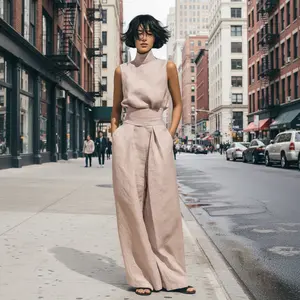 Women’s Cotton Linen Two-Piece Set – Sleeveless Top & Wide-Leg Pants