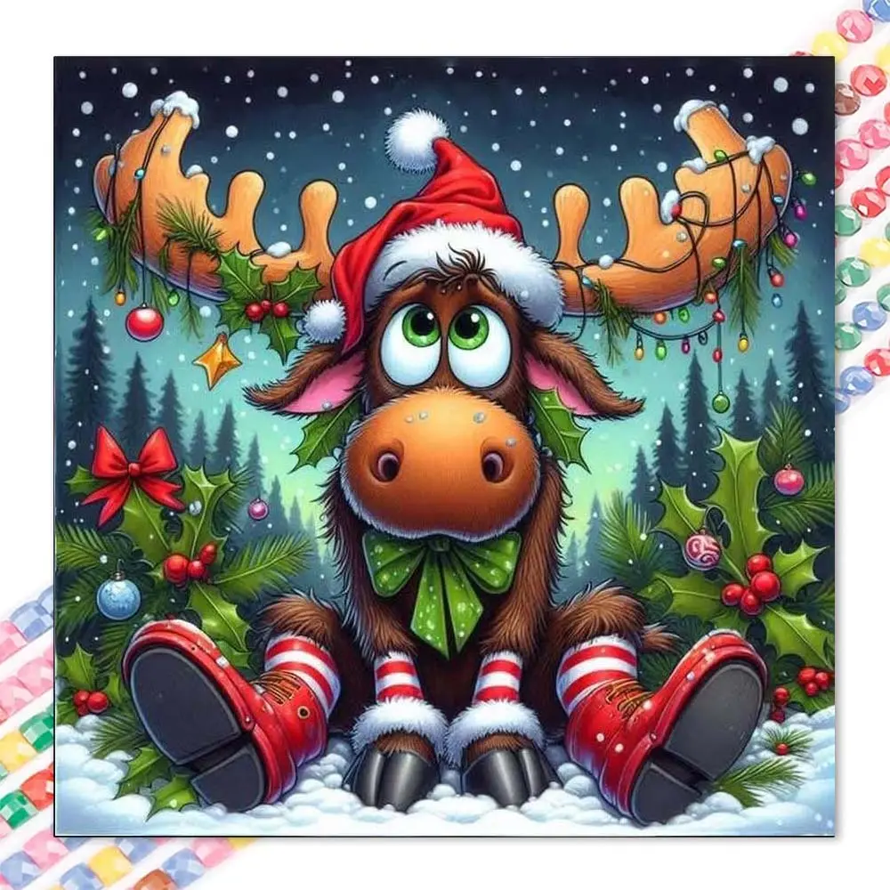 1 DIY handmade diamond painting kit, 5D diamond art set, DIY decoration, Christmas reindeer diamond painting kit with full round diamonds, mosaic, diamond art, DIY art home decoration, suitable for Christmas, Craft