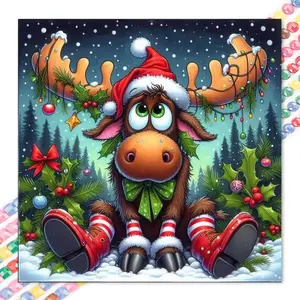1 DIY handmade diamond painting kit, 5D diamond art set, DIY decoration, Christmas reindeer diamond painting kit with full round diamonds, mosaic, diamond art, DIY art home decoration, suitable for Christmas.