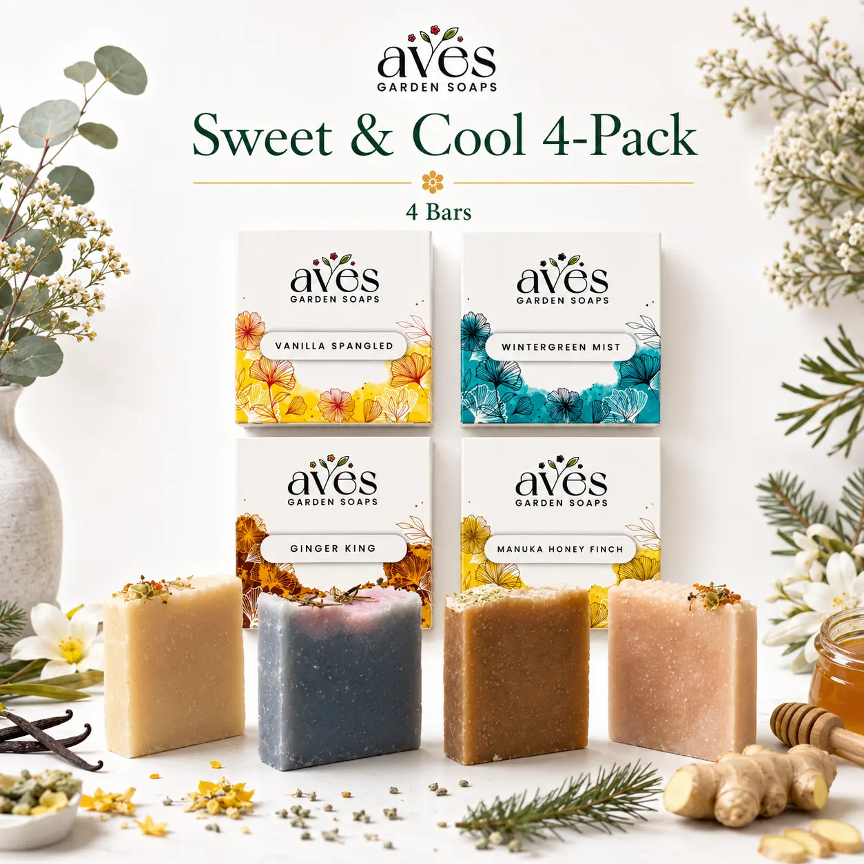 Sweet & Cool 4-Pack Handmade Botanical Bar Soap Gift Set | Aves Garden Soaps