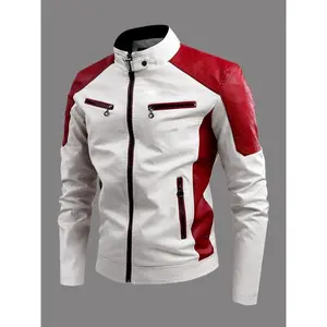 Men's Faux Leather Jacket with Faux Fur Lining  Zip-Up Outerwear with Multiple Pockets, Jacket |   Durable Outerwear Menswear Coats Tights Dry Fit Polyester