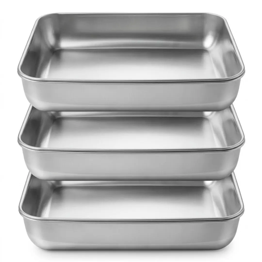 Heavy-Duty Stainless Steel Food Storage Container with Lid - Rectangular Baking Pan, Casserole Dish, Oven-Safe Dishwasher-Safe Food-Grade Reusable Metal Meal Prep Tray for Lasagna, Leftovers