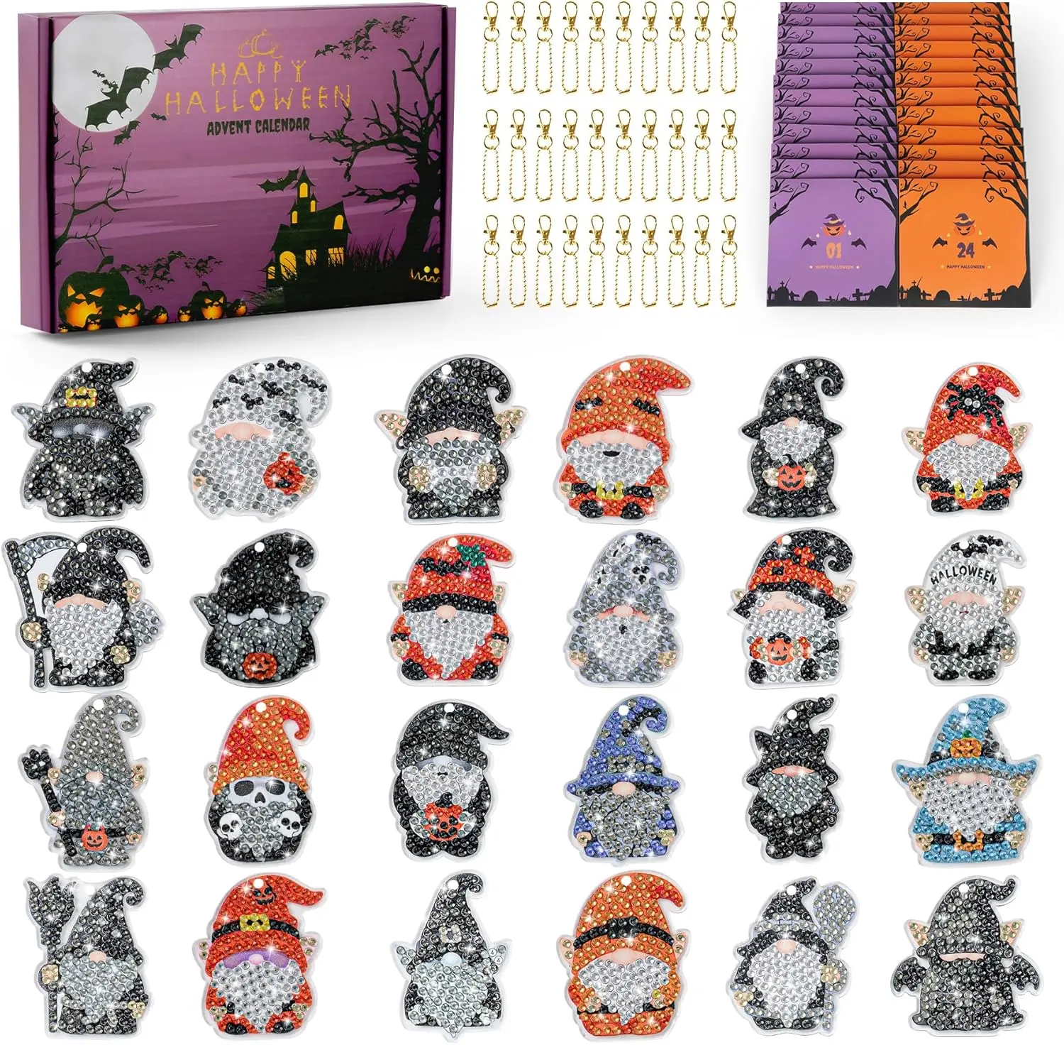 Halloween Fall Gift Diamond Painting Advent Calendar 2026, Unique Gnomes Advent Calendar 24 Days, DIY Crafts Diamond Art Calendar, Keychains, Trick or Treat, Surprise Halloween Gifts for Girls, Kids, Women, Adult (Purple Box)