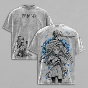 Frieren X Himmel Tee Washed – Frieren: Beyond Journey’s End Vintage Washed Heavy Cotton Oversized Anime Manga T-Shirt , Double Printed Retro Unisex Streetwear Graphic Top, Love After The Journey Fantasy Edition