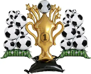5FT Thick Lightweight Aluminium Standing Soccer Balloon Set (3PCS) - with Trophy, Pump, Premier League Fan Shop Sports Theme Decor for Boys' Birthday, Outdoor Photo Backdrop Supplies