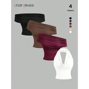 Multidirectional Convertible Ruffled Top – Strapless, Single Shoulder, and Halter Neck Design; Multifunctional Fashionable Slim Fit Women’s Item GARMENTARY