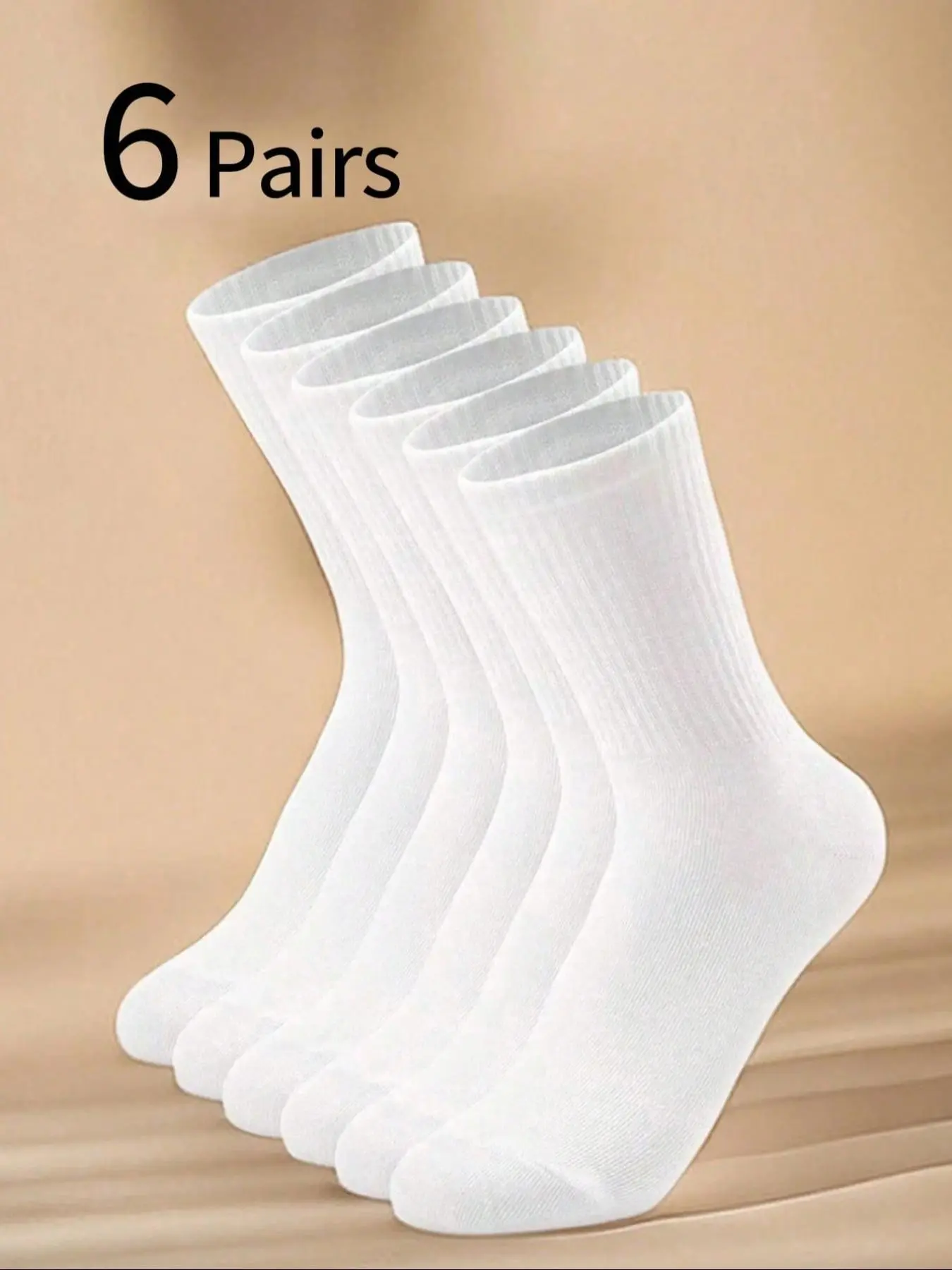 Men's Mid-Calf Socks, Youth Academy Style Long Tube Socks, Casual Crew Socks, Casual Fashion Socks, All Seasons, 6 Pairs Pack, Plain Pattern