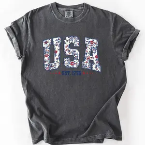 USA, Floral Pattern, Est 1776, Patriotic, America, Comfort Colors T-Shirt, Women's Comfort Colors Tee
