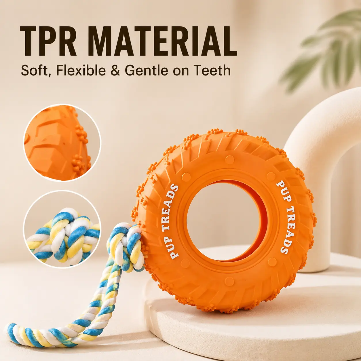 Interactive Tire Dog Tug Toy with Rope, TPR Chew Ring for Fetch, Tug of War & Outdoor Play