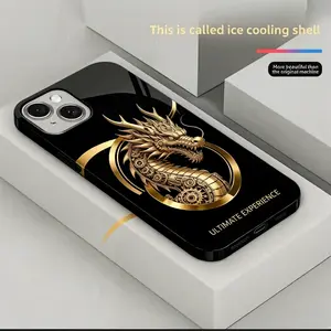 High-end luxury, with a golden dragon design pattern, made of white light glass, for iPhone 17 16 15 14 13 12 11 pro max, full coverage anti-drop protective cover, phone accessory