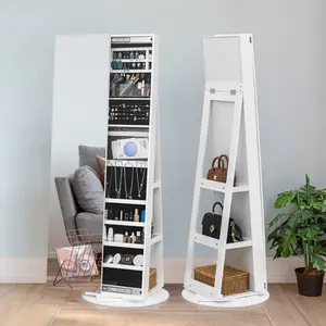 Jewelry Armoire with Full Length Mirror 360° and Large Capacity Jewelry Organizer Armoire Lockable Mirror with Jewelry Storage Multi Storage Shelves