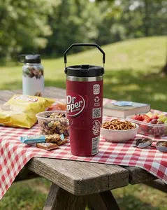 Dr Pepper 30oz Stainless Steel Insulated Cup, Classic Logo Replica Retro Fashionable Large Capacity, Portable Water Cup With Handle, Car Cup, Non Slip, Leak Proof, Gift For Family And Friends, Suitable For Office, And Family Leisure Back To School