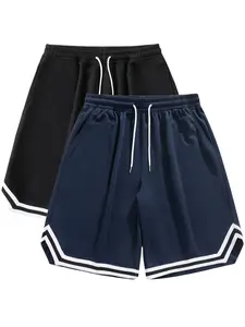 Men's Summer Gym Shorts with Drawstring Waist, Contrast Color Stripes for Trendy Summer Style, Fitted Basketball Shorts for Active Wear, Athletic Shorts