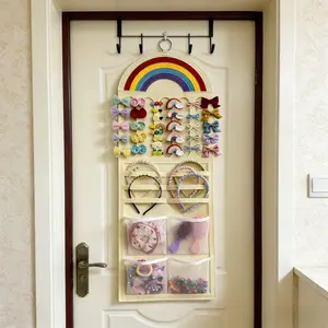Rainbow Color Hair Accessory Storage Organizer, Wall-Mounted Hanging Bag with Multiple Compartments for Organizing Hair Bow Clips