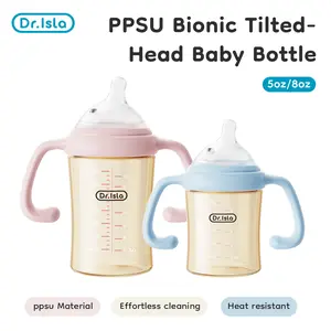 Dr.Isla Premium PPSU Baby Bottle, 13° Angled Breast-Like Silicone Nipple, Heat Sensitive Temperature Indicator for Safe Feeding, Easy Clean Wide Neck with One-Piece Handle, Air Vent Design, BPA & BPS Free, 5oz 8oz (PS74)