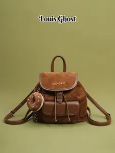 Suede mini backpack: Cute and retro drawstring backpack with doughnut pendant; Cute plush shoulder bag for ladies; Designer custom textured suede schoolbag; Fashionable and retro crossbody backpack; Soft and comfortable daily casual travel backpack; Cute