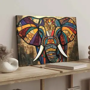 Colorful Elephant Canvas Print, Modern Art Wall Decor, Waterproof Solid Wood Frame, Ideal Gift for Home Decoration, Hanging Wall Art