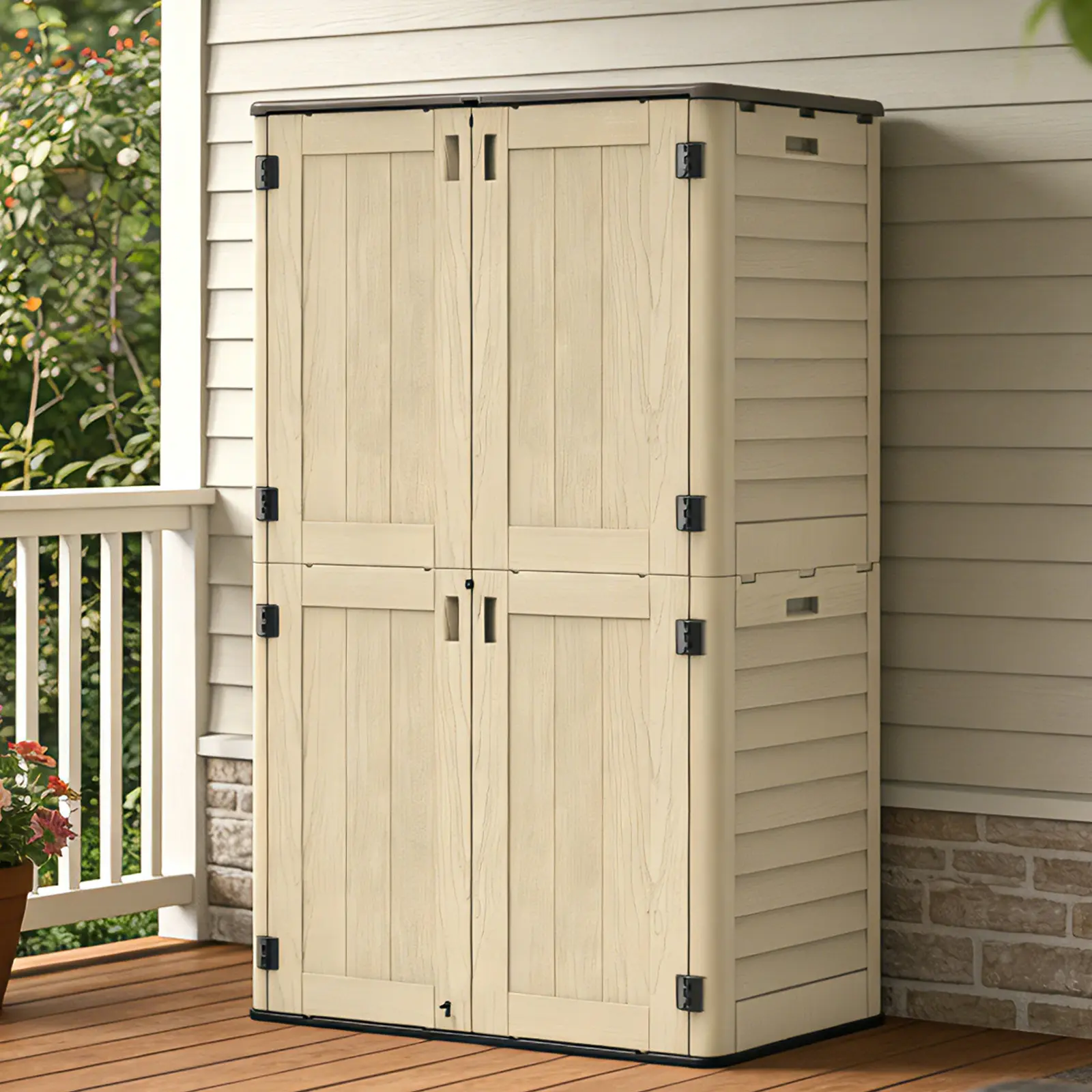 IWDOO 5x3 FT Heavy Duty Weatherproof Resin Outdoor Storage Shed with Floor, Lockable Plastic Shed for Outdoor Storage Solutions (Weatherproof Resin Lockable Garden Building), Plastic Shed Garden Buildings