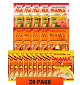 Thai MAMA Mom Instant Noodles,20pack Value Bundle,3 Classic Flavors Combo (Spicy Sour Shrimp x5, Tom Yum Spicy Sour Shrimp Broth x5, Minced Meat x10; 90g/pack). Authentic Thai-style classic seafood instant noodles, perfect for midnight snacks, quick meals
