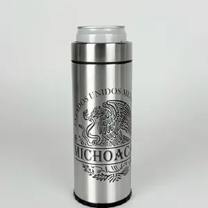 Custom Stainless Steel Slim Skinny Can Cooler – Mexico Coat Of Arms With Name, Double-Wall 12oz