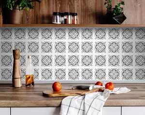 360 stand 6x6 in White & Black Self-Adhesive Decorative Tiles Decal - Modern Peel-and-Stick Easy-Remove Removable Decorative Backsplash Stickers for Kitchen, Room Home Decor